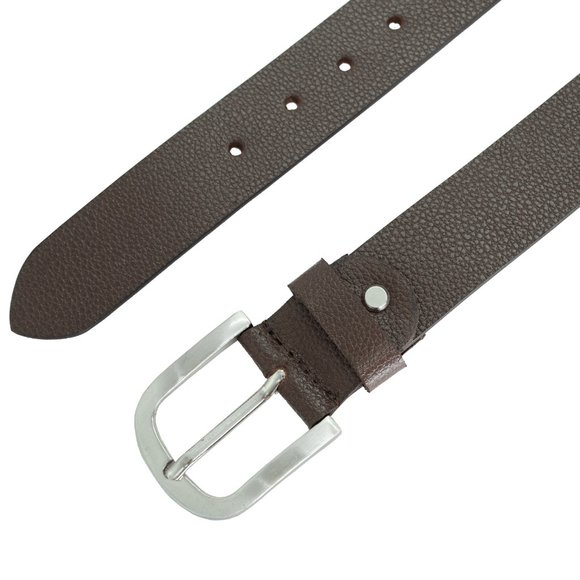 Genuine Leather Men Casual Jeans Belt with Silver Buckle, Brown - Picture 2 of 4